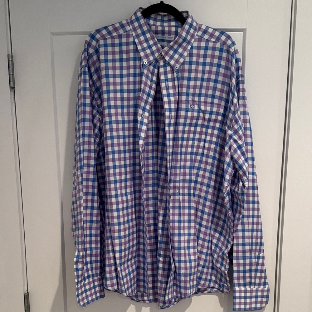 Southern Tide Blue and Purple Plaid Shirt